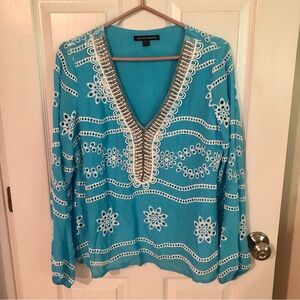 Boston Proper Women’s Turquoise Beaded Blouse Size M